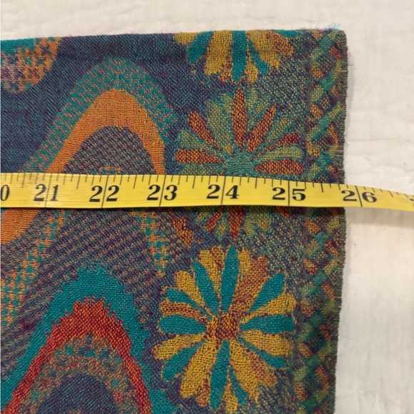 Gorgeous wool & viscose boho print beaded wrap scarf or shawl. Blues, orange red - Picture 6 of 9